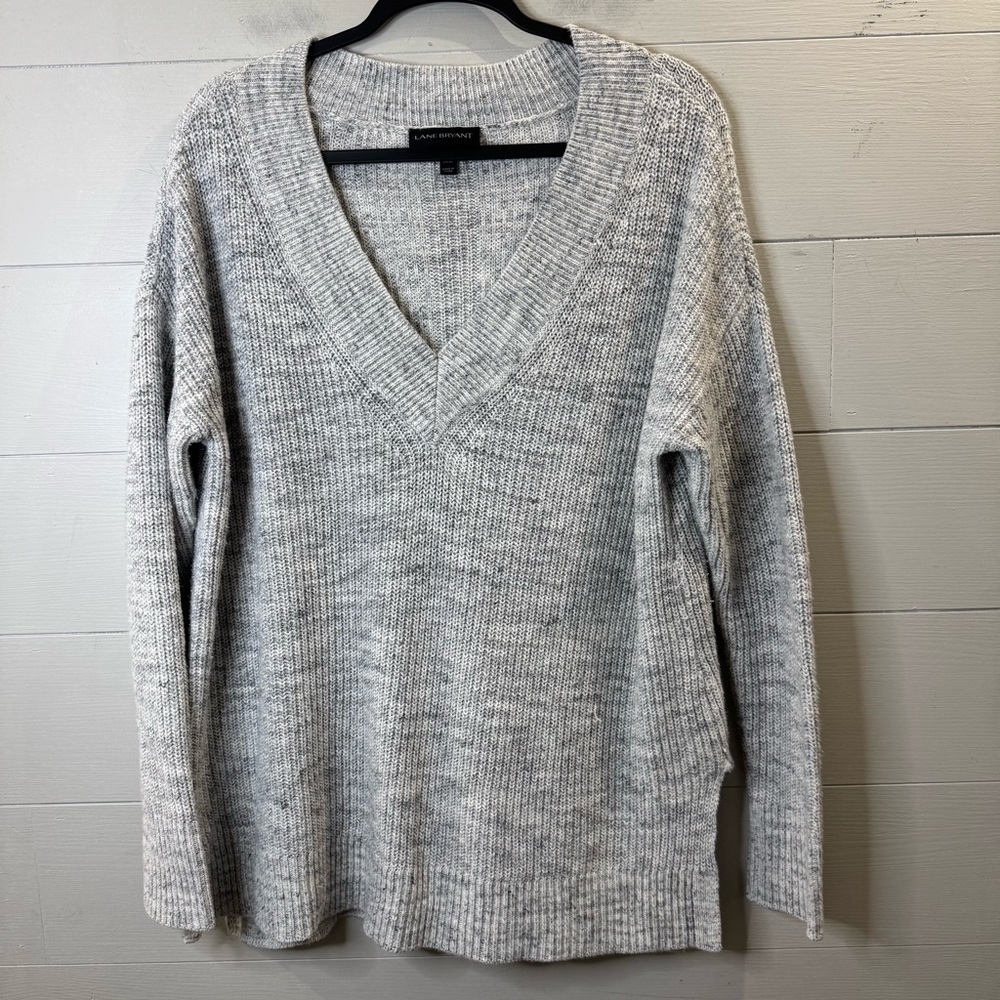 Lane Bryant Women's Cotton Heathered Gray V-Neck Sweater Size 14/16